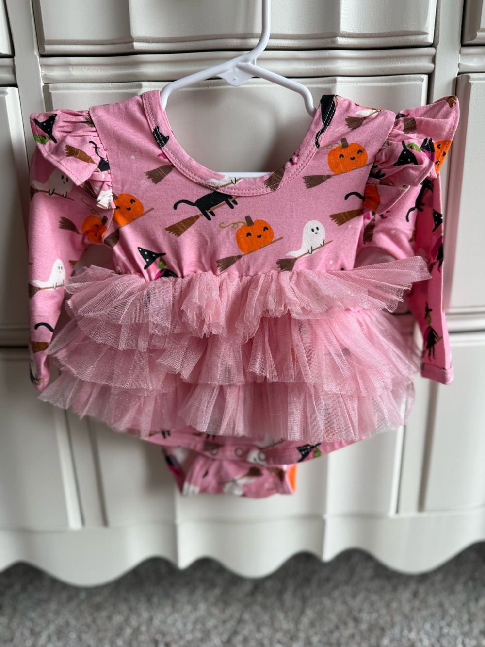 Spearmint Love Pink Halloween Tulle Ruffle Baby Bodysuit
